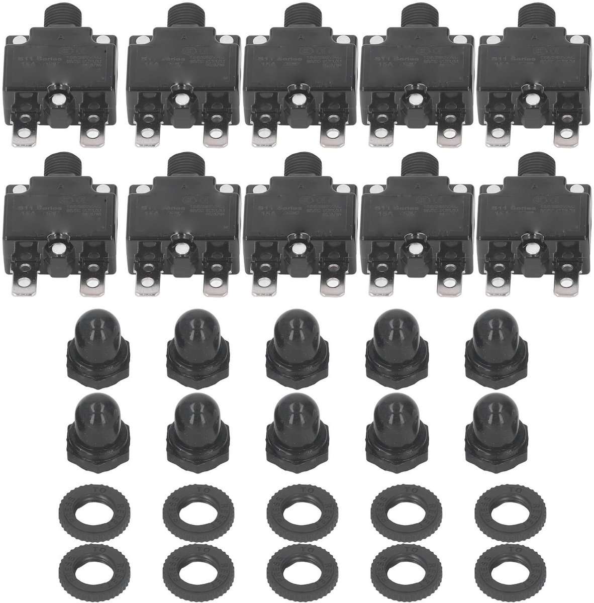 Vlemico - Automatische Reset Relaiszekering - 15A Overbelastingsbeveiliging - Handmatig Resetten - Compacte Formaat - Voor Waterpomp en Luchtcompre...