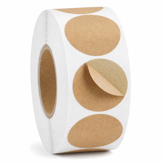 Consumerce® Ronde Cadeaulabels op Rol - 500 Stuks - Kraft Cadeau Stickers - Stippen Etiketten Rond - Cadeaustickers Klein - Kado Labels Karton - Sluitstickers - Cadeau Etiketten - Envelop Sluitzegels - Bedank stickers