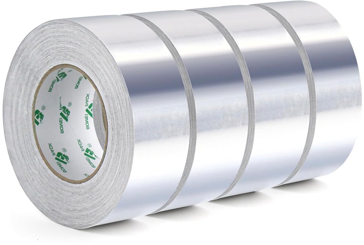 Aluminium Plakband Set van 4 Rollen, 50 mm x 50 m, Waterdicht en Warmtebestendig voor Sealen, Repareren en Isoleren