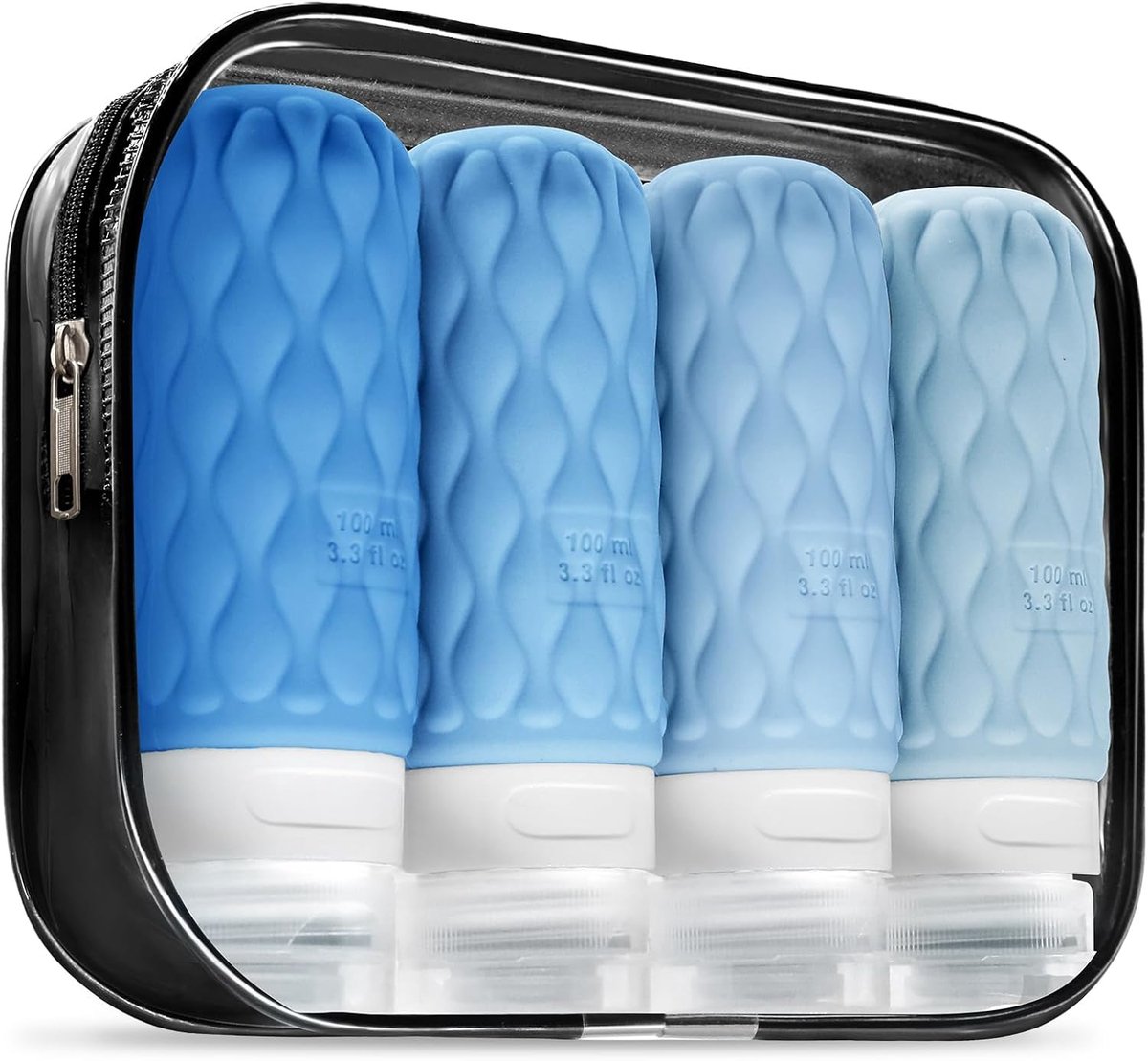 Reisflesjes Set - Navulbare Flesjes - Voor Shampoo en Lotion - Siliconen - Set van 4 - 100ml - Blauw - van Imperatoris