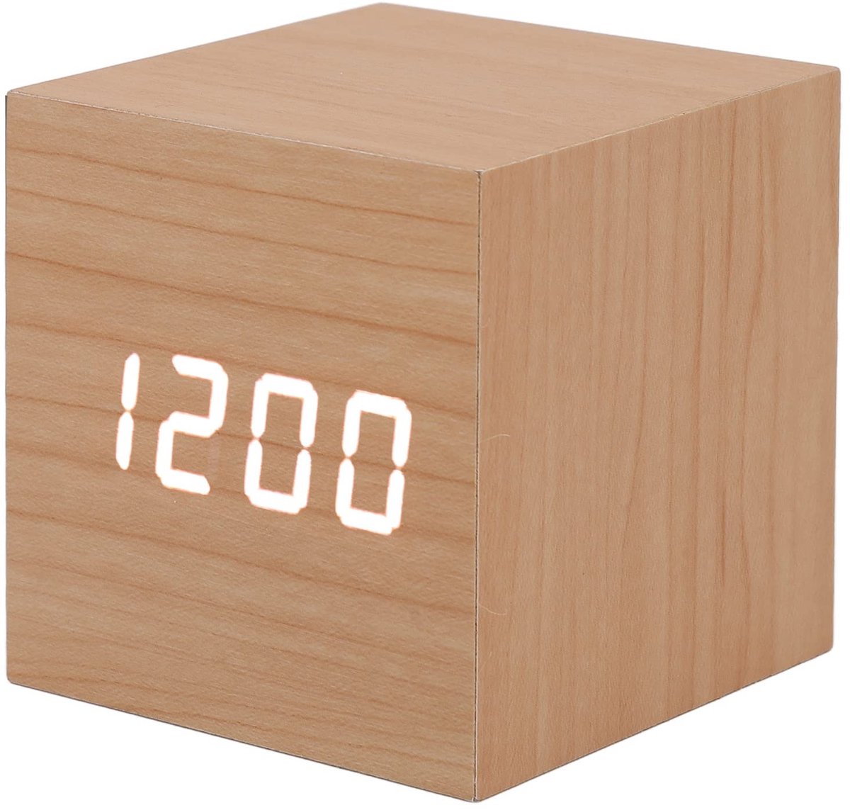 Smoakez - Digitale Wekker - Slimme Houten Klok - Instelbare Helderheid - Wit - Temperatuur- en Datumweergave - Voor Slaapkamer en Kantoor - LED Klok