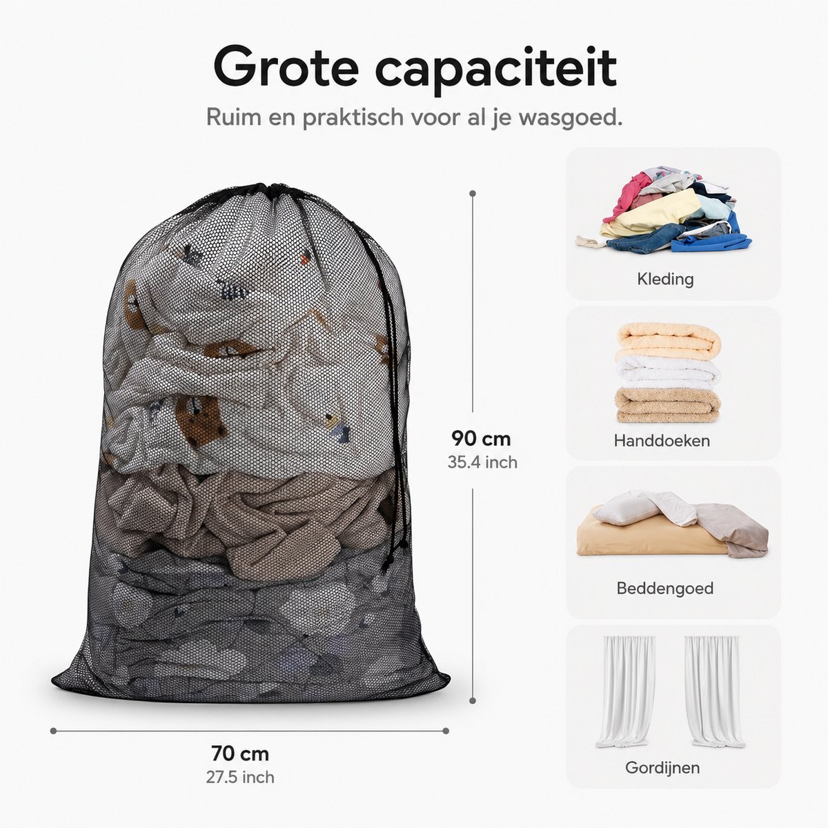 BOTC Waszakken - 60*90cm Waszak Groot - Set van 2 - Waszak Wasmachine - Laundry bag - Waszakken - Zwart — afbeelding 7