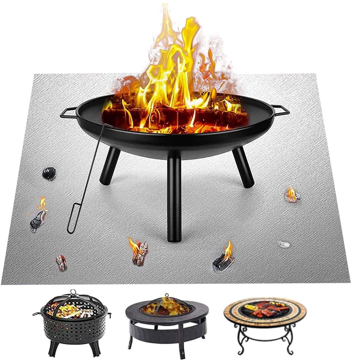Vierkante vuurschaal 80 x 99 cm draagbare en brandwerende bescherming onder de grill robuust voor terras gras gazon