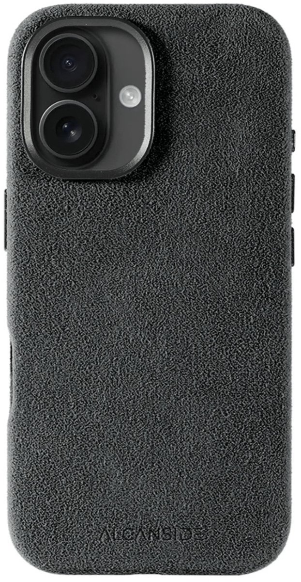 Alcanside Luxe Hoesje geschikt voor Apple iPhone 16 – Magsafe 360° Shock Proof Telefoonhoesje – Premium Alcantara Case – 100% Optimale Bescherming – Space Grey