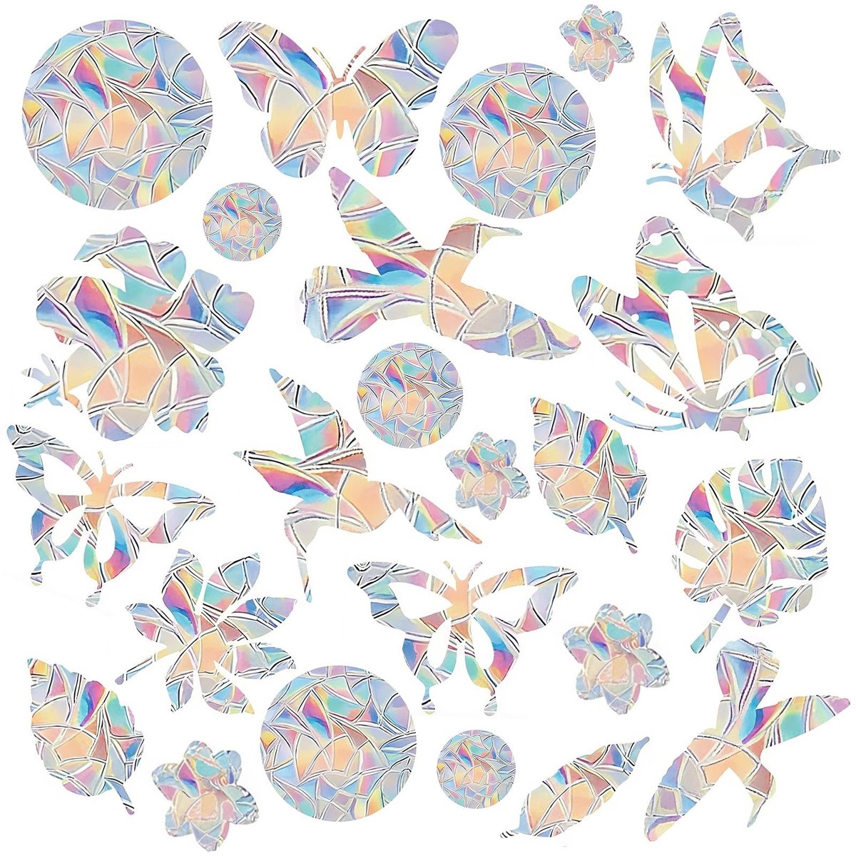 Dailygoods - Suncatcher Vogelstickers - Vogelbescherming - 72 stuks - Zelfklevend - Glazen Ruiten - Rainbow Effect - Geschikt voor Ramen