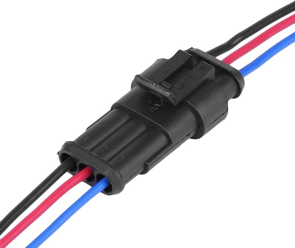 Dailygoods - 3-pins connector - Waterdichte connector - Hoge veiligheidsklasse - Kunststof - Elektrische stekker - Geschikt voor auto, motor, boot - P