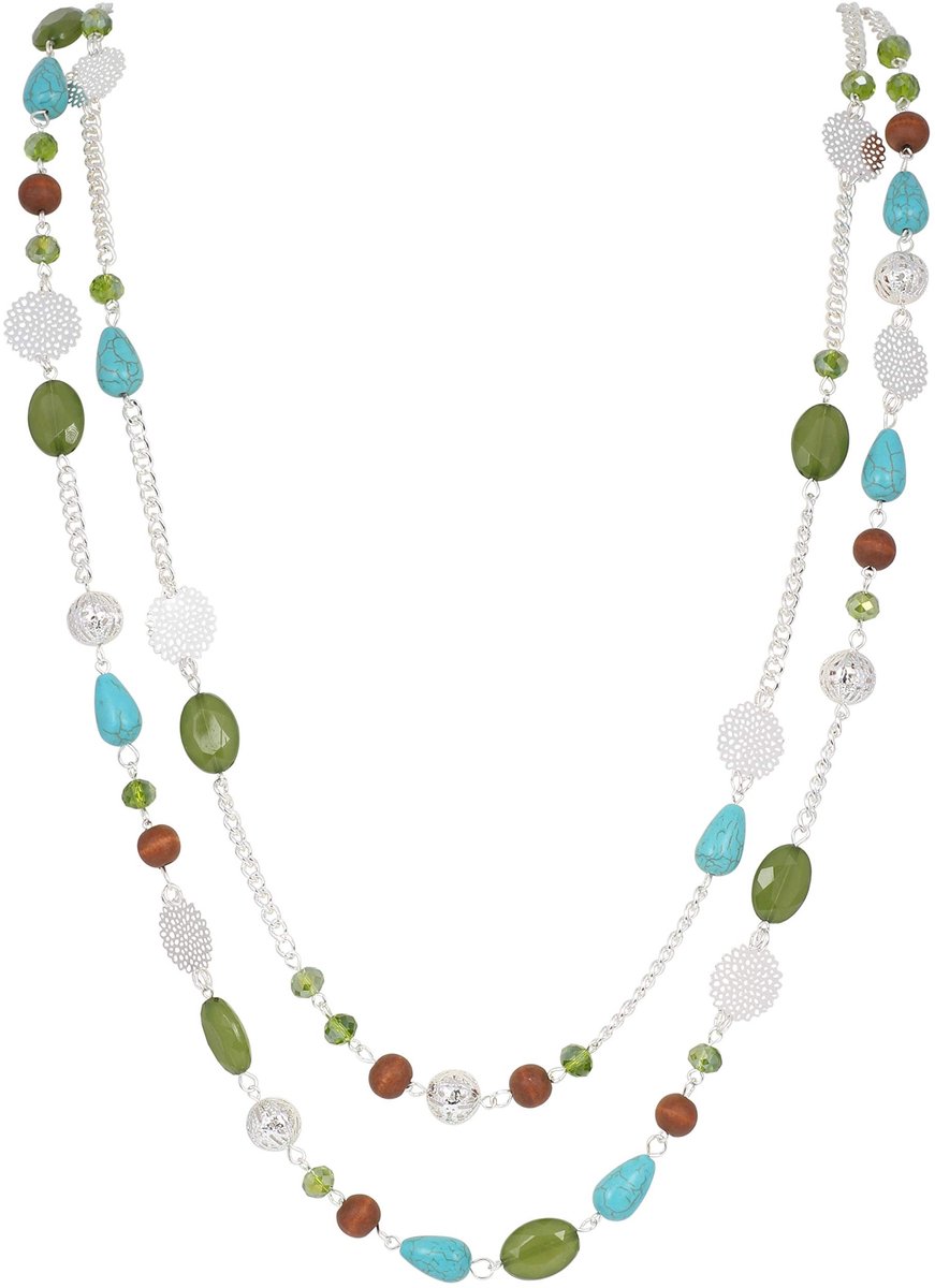 Elzusha - Lange Ketting - Kristallen Accenten - 2 Laags Design - Kleurrijk - Elegante Party Accessoire - Geschikt voor Vrouwen - 37,5"/41"