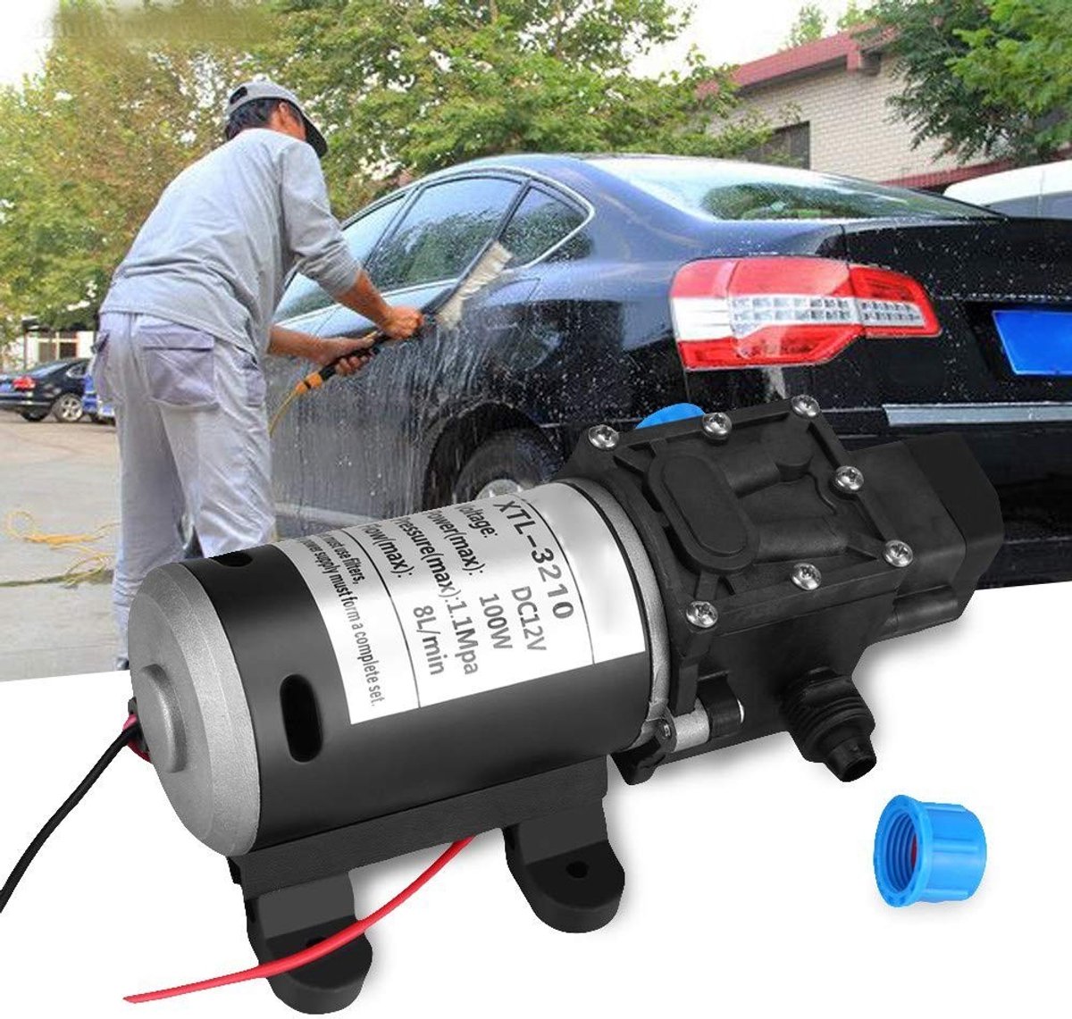 Dailygoods - 12V DC Hogedruk Waterpomp - Zelfaanzuigend - Ideaal voor Autowassen - Zwart - 8L/min - Voor Tuinirrigatie en Bootwas