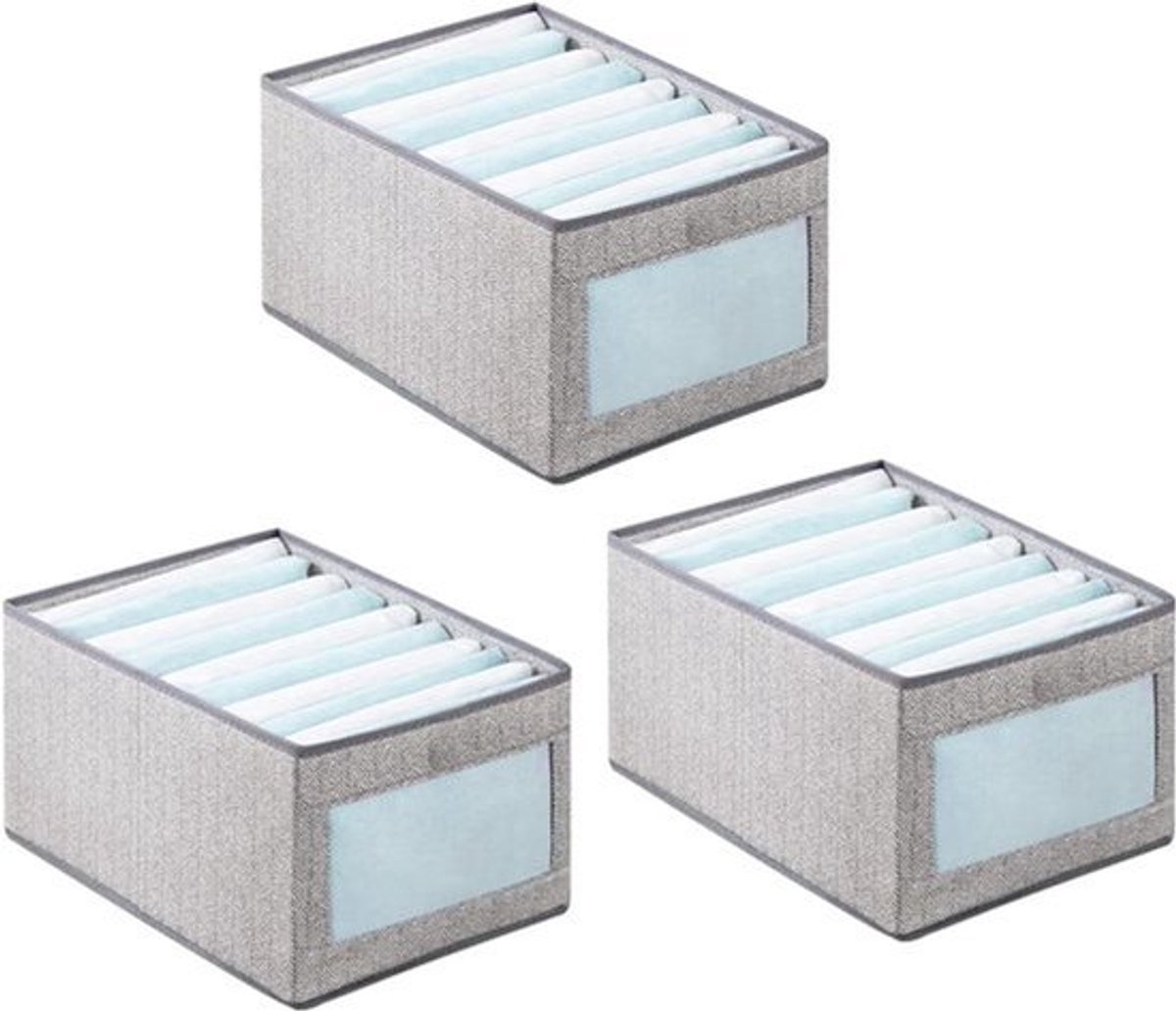 Opvouwbare kledingopbergdozen met transparant venster - Set van 3, grijs