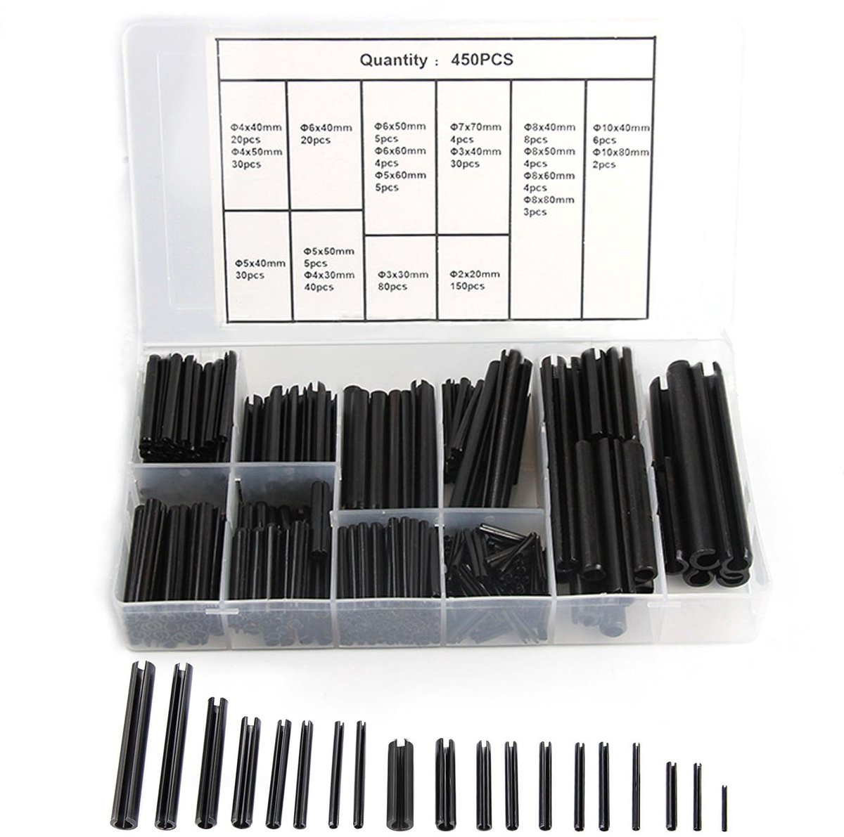 Smoakez - Set van 450 stuks spanstiften - Holle splinten van roestvrij staal - Assortiment inkepstiften - Duurzaam mangaanstaal - Ideaal voor hobby...