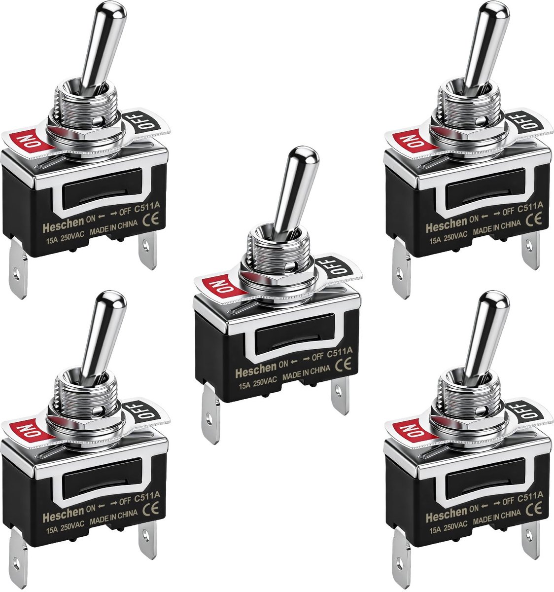 Dailygoods - Tuimelschakelaar - Continu licht - Metaal - Aan/uit 2 posities 15 A 250 VAC - Geschikt voor diverse toepassingen - Compact model
