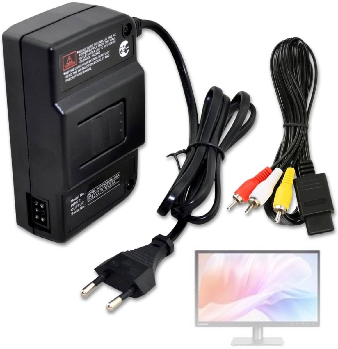 Dailygoods - N64 Stroomtransformator - AC-adapter Voeding - Hoge kwaliteit - 100-240V - AV-videokabel - Geschikt voor N64 - Voeding voor retro gaming