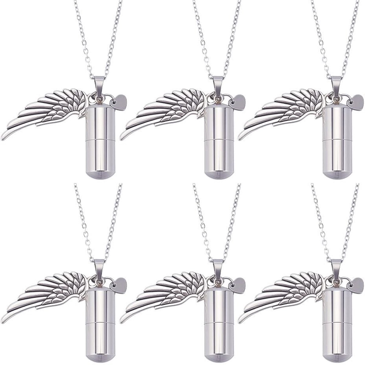 Elzusha - Gedenksieraden - Roestvrij staal - Vleugelketting 45 cm - As van huisdieren - Herinnering voor huisdieren - Uniek ontwerp