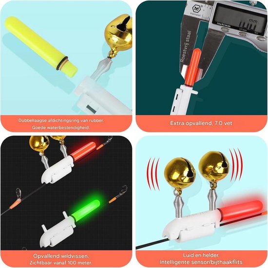 longziming -Elektronische Bitaanbijzer - Visalarm Met LED Licht - Hengeltop Indicator - Trillen En Knipperend Signaal - Schokbestendig En Lichtgewicht - Ideaal Voor Nachtvisserij - 6 Stuks van longziming — afbeelding 2