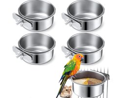 Voedingskommen voor vogels - Set van 4 RVS voerbakken voor papegaaien en andere vogels, ideaal voor in de vogelkooi