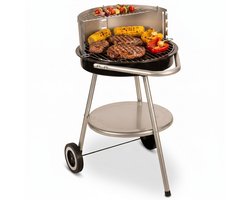 Cheqo® Houtskool Barbecue - BBQ - Houtskoolbarbecue - Ronde Barbecue - Tuinbarbecue - Houtskool Grill - BBQ op Wielen - Verrijdbare Barbecue met Onderrek - Dubbel Grillrooster - Voor Houtskool en Briketten - Voor Tuin en Camping - Zwart