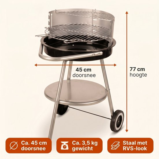 Cheqo® Houtskool Barbecue - BBQ - Houtskoolbarbecue - Ronde Barbecue - Tuinbarbecue - Houtskool Grill - BBQ op Wielen - Verrijdbare Barbecue met Onderrek - Dubbel Grillrooster - Voor Houtskool en Briketten - Voor Tuin en Camping - Zwart van Cheqo — afbeelding 2