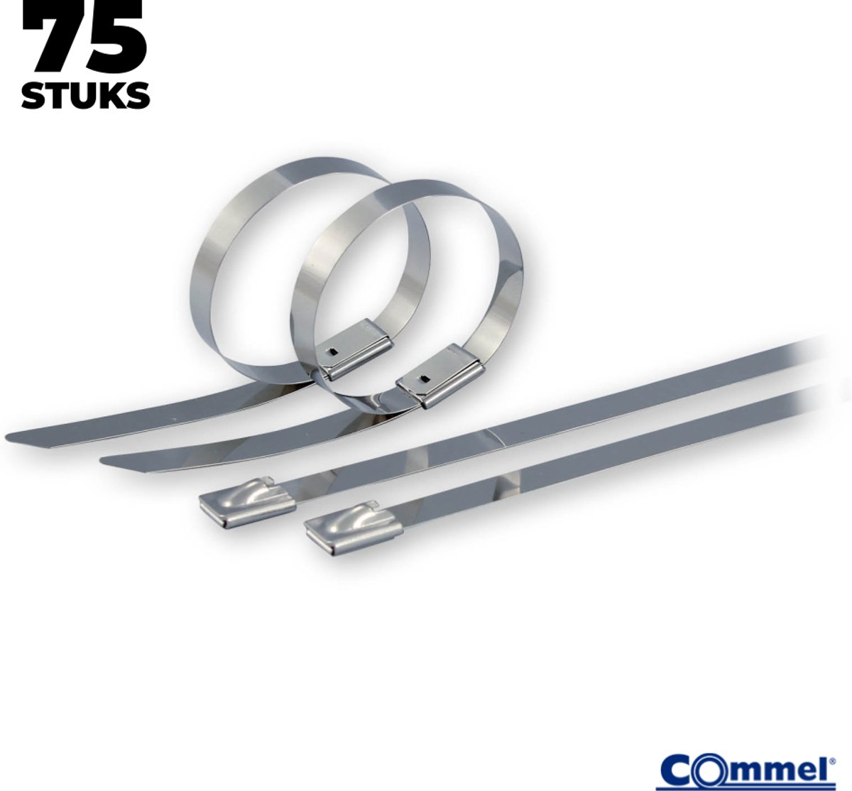 75x Commel RVS Kabelbinders - 500 x 4.6 mm - Grijs - RVS - Treksterkte 100kg