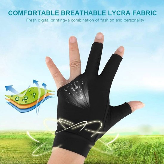 Poolhandschoenen - linker hand - biljart - 3 vingers - accessoires - geschikt voor volwassenen - zwart - modelbiljart stootkussen - snooker handschoenen - biljartaccessoires — afbeelding 3