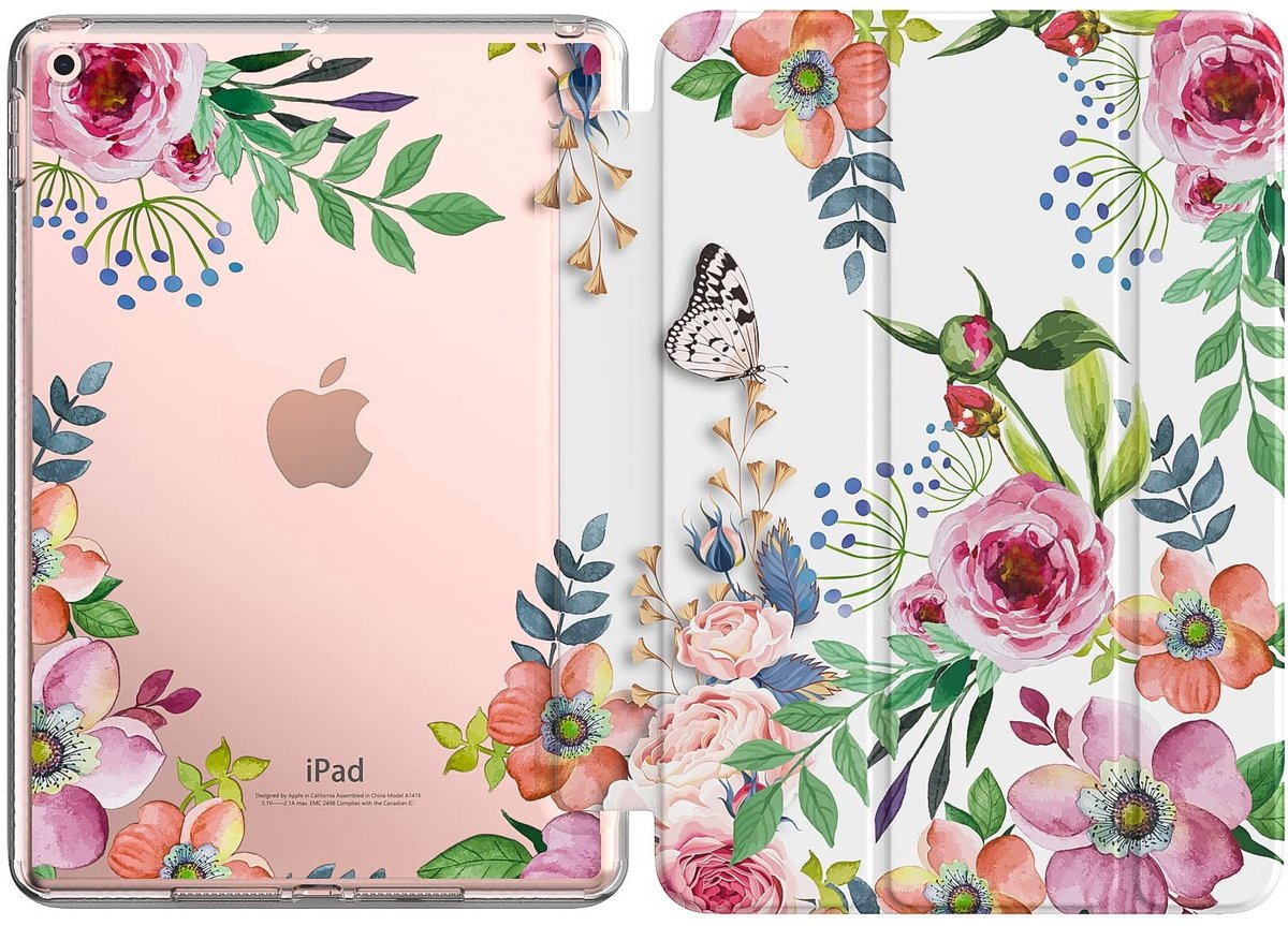 Shopcentral - iPad Case - Slim en Lichtgewicht - Smart Shell Stand Cover - Fragrant Flowers - Translucent TPU - Geschikt voor iPad 9, 8, 7 - 10.2 Inch