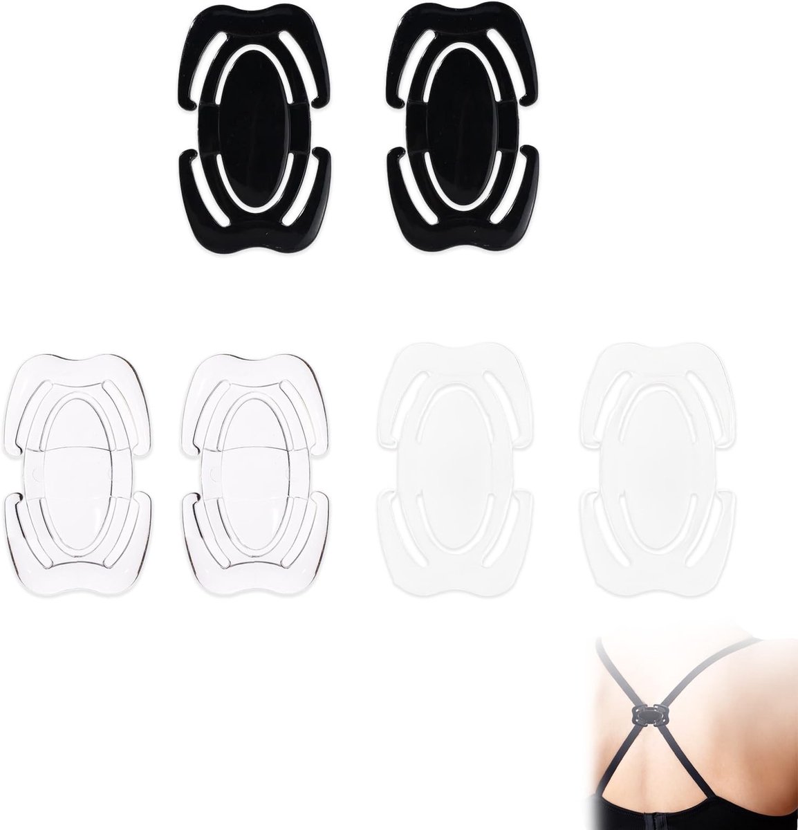 MTTProducts - Bra Fasteners - Ondergoed Accessoires - Non-Slip - Kleur: Zwart/Wit/Transparant - Buckles voor BH - Geschikt voor elke BH - 6 stuks