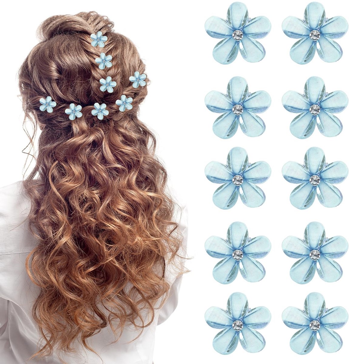Haarclips - Bloem haarclips - Set van 10 - Blauw - Meisjes en vrouwen - Feest bruiloft accessoires - Dagelijks gebruik - Haar accessoires - Lichtblauw - Mini bloem clips - Vrouwenhaarclips.