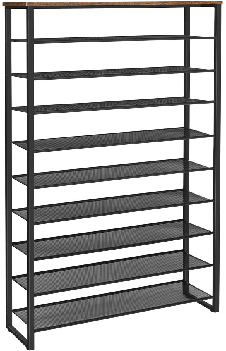MTTProducts - Schoenenrek - 10 Niveaus - Ruimtebesparend - Vintage Bruin- Zwart - Voor 40-50 Paar Schoenen - Geschikt voor Hal en Woonkamer