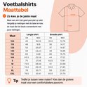 Voetbalshirts maattabel: Lengte shirt, Breedte shirt, Maat 104 tot XXL.
