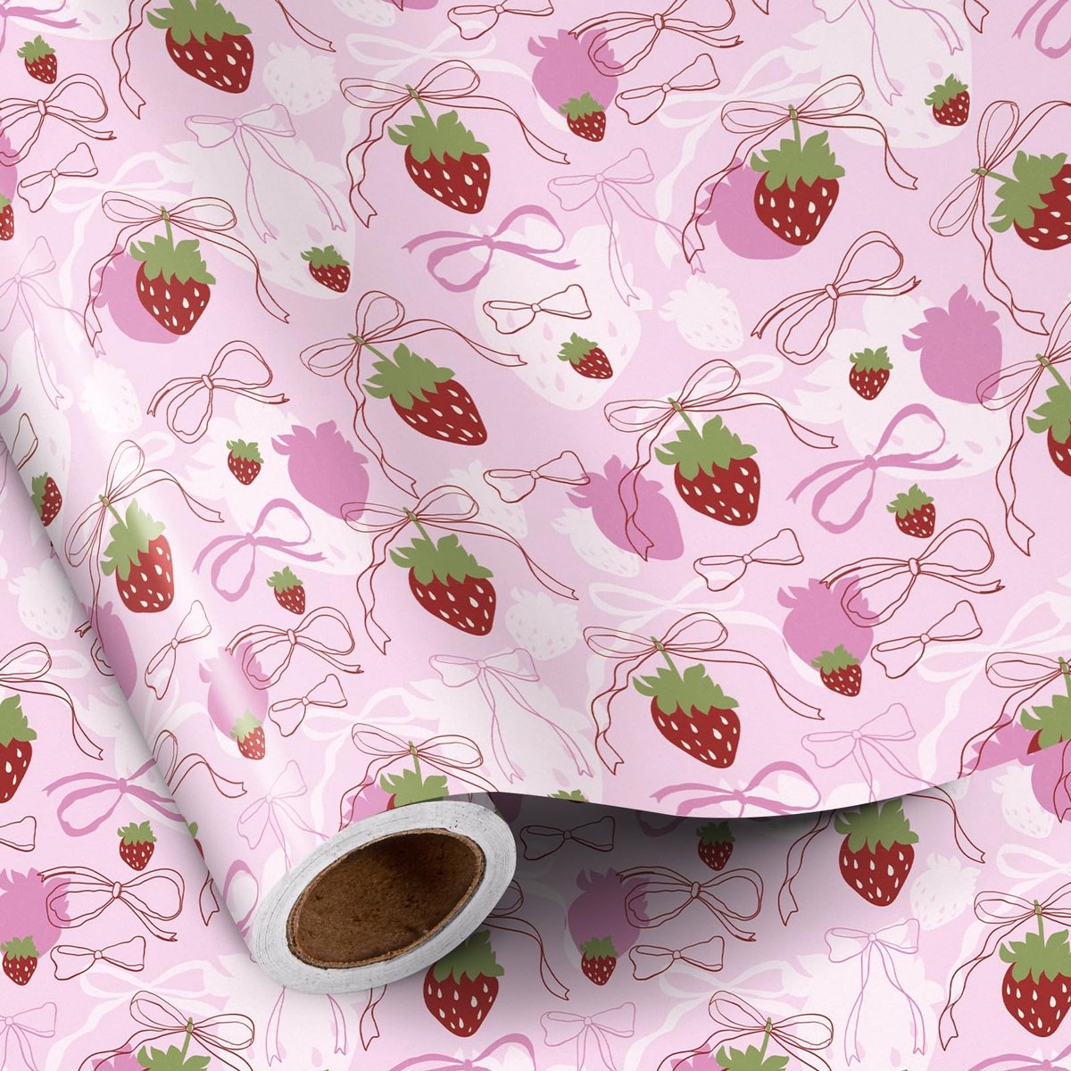 NTHProducts - Inpakpapier - Roze Aardbeien - Verjaardagscadeaus - 43,2 cm x 5 m - Feestverpakkingen - Geschenkpapier voor Meisjes