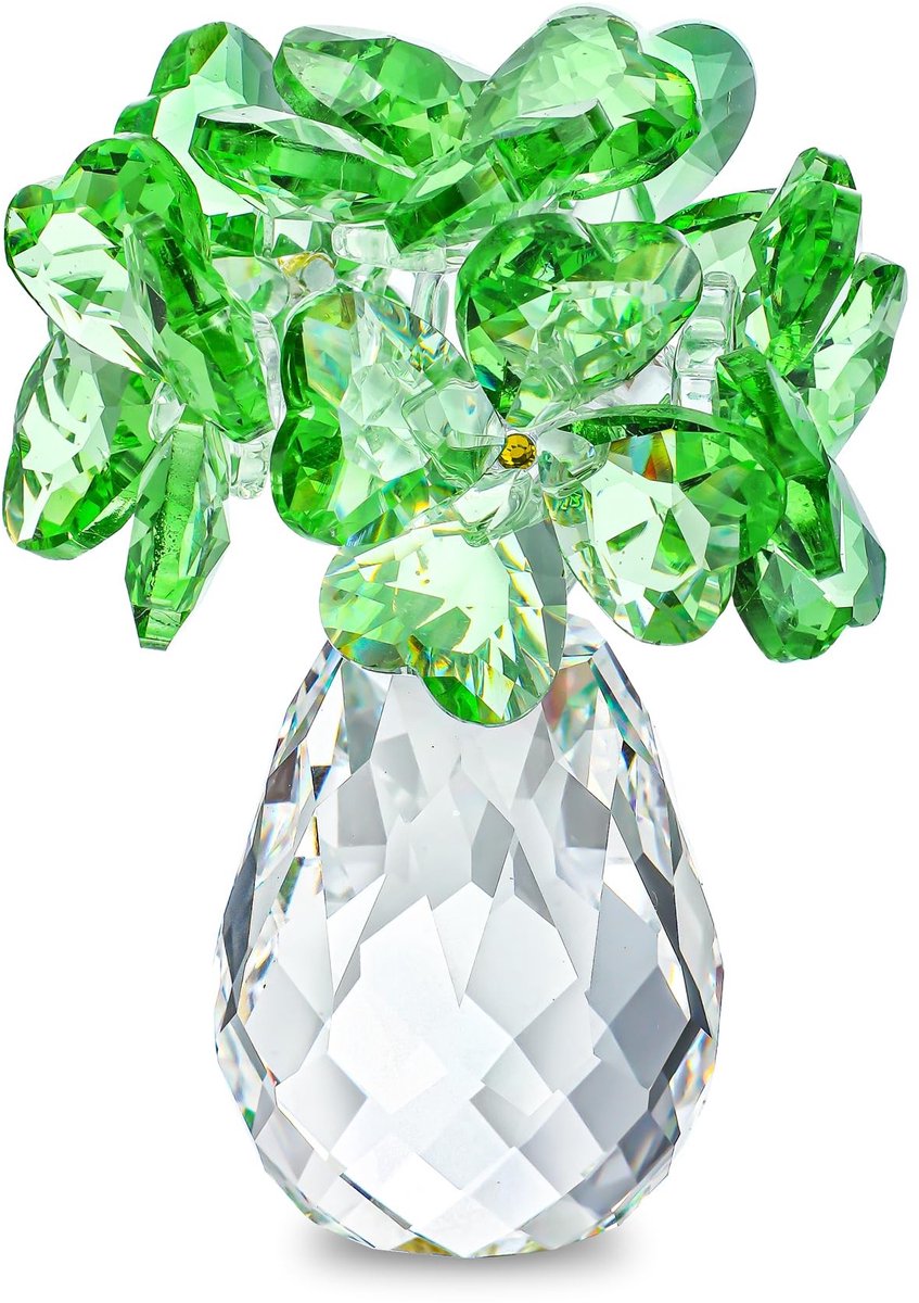 Cosensi - Kristallen Vierbladige Klaver - Geluksgeschenk - Groene Decoratie - Bloemen Ornament - Tafel en Boekenplank - Geschikt voor Vrouwen