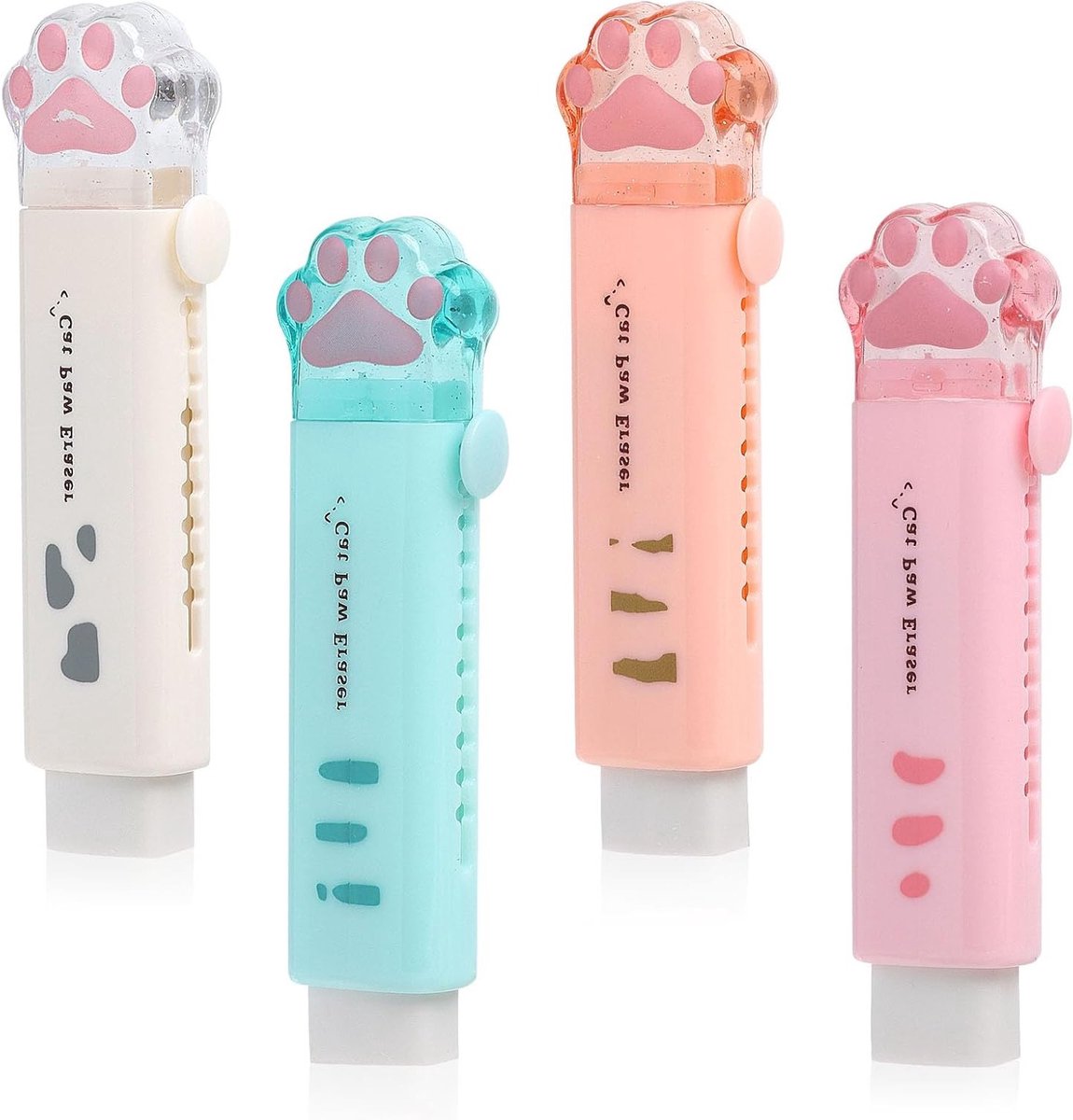 Schattige Kattenpoot Gumset van 4 Stuks - Herbruikbare 2B Gummen voor School en Kantoor met Geur