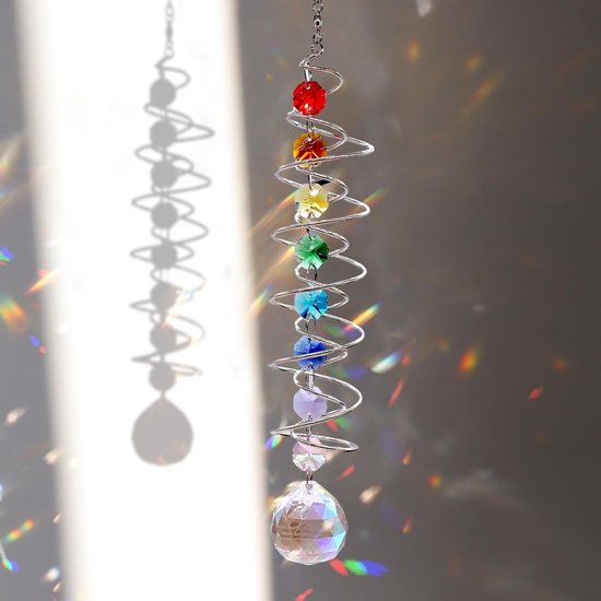 Decoratieve Zonvangende Kristallen Windspinner van 45 cm, Kleurige Dubbele Spiraal voor Buiten, Lichtvangende Hangdecoratie — afbeelding 3