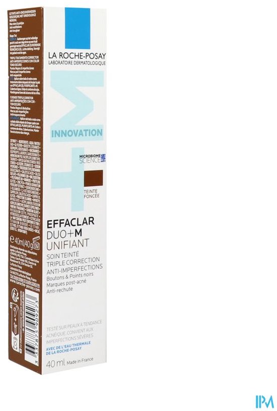 La Roche-Posay Effaclar DUO +M Unifiant Dark Day Cream - Crème Lissante - pour Peaux Grasses, Impures à Tendance Acné - Teinte Foncée - 40 ml