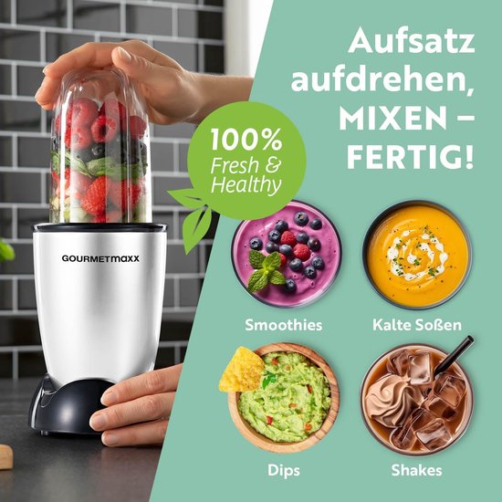 GOURMETmaxx Mr. Magic Power Pro-blender 400 watt - Smoothiemaker met meeneemdeksel - Staande blender met mengbeker en vershouddeksel voor bewaren - Blender met XL-accessoireset voor shakes, smoothies enz. van GOURMETmaxx — afbeelding 3