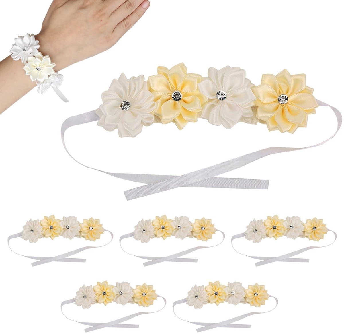 Allecto - Pols corsage - Bruiloft bloemen - Decoratie accessoires - Wit - Bruidsmeisjes - Set van 6 stuks - Geschikt voor bruiloften - Romantische ...