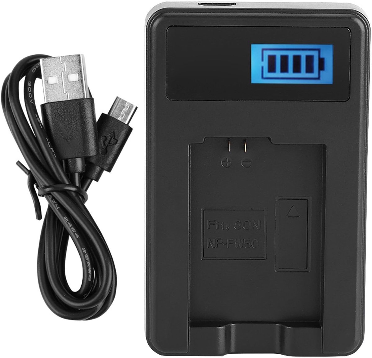 Allecto - Camera Battery Charger - NP-FW50 Oplader - LCD Display - Zwart - USB Oplader - Gemakkelijk en Praktisch - Geschikt voor Alpha A6000 A6300...