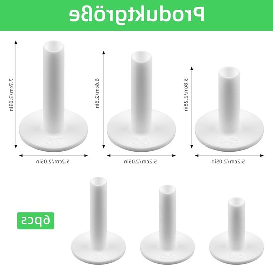 Set van 6 duurzame siliconen golf tees - Witte afschakelbare tees voor binnen en buiten - Winterbestendig voor golf simulators en driving range - Beschikbaar in 3 maten (5,8 cm, 6,5 cm, 7,5 cm) - Ideaal voor golfers van alle niveaus — afbeelding 2