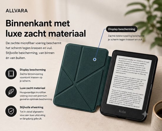 Allvara® Ereader hoes - Kobo Clara BW - Multifunctioneel - Ingebouwde standaard Trifold - Wake/Sleep Cover - 360° Bescherming - Groen — afbeelding 5