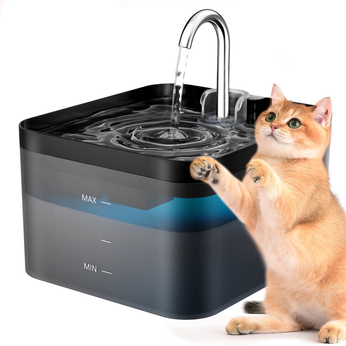 PawPoll® Drinkfontein Kat en Hond - 250PC - Waterfontein - Waterdispenser - Waterbak - Drinkbak - Fluisterstil - Incl. Filter - Kattenfontein - 2.2 L - Zwart