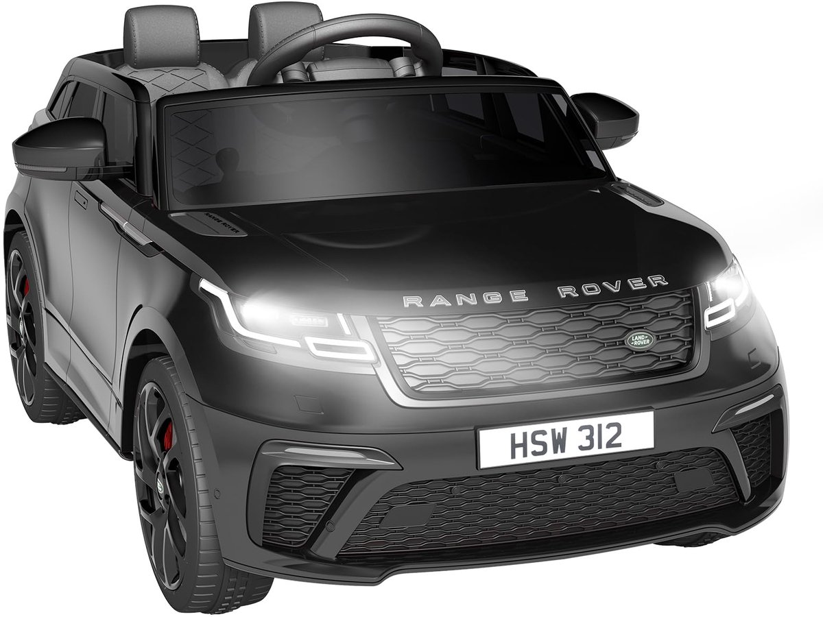 Danky Elektrische Kinderauto 12V Officieel Gelicentieerde Land Rover - Accuvoertuig met Afstandsbediening - Luxe Ride-On met Lederen Zitje, EVA-Banden, Soft-Brake & MP3 - Zwart - 3 tot 8 jaar - Wit