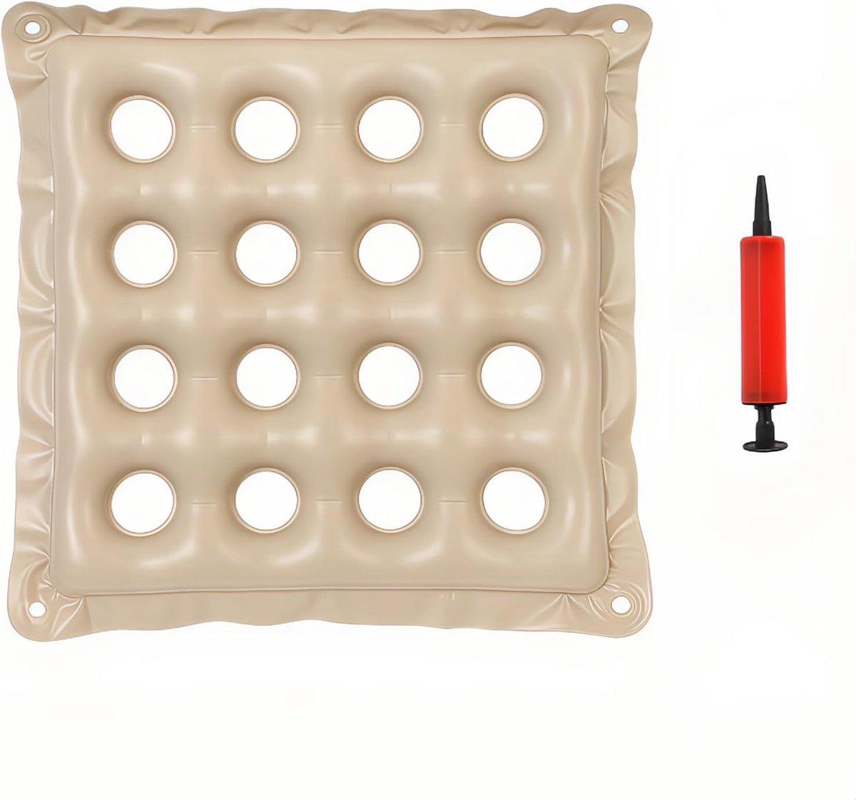 Opblaasbare zitkussens, draagbaar comfortabel luchtkussen voor rolstoelen ter drukverlichting, ideaal voor langdurig zitten, bureaustoelen en autostoelen, 40 x 40 cm – beige