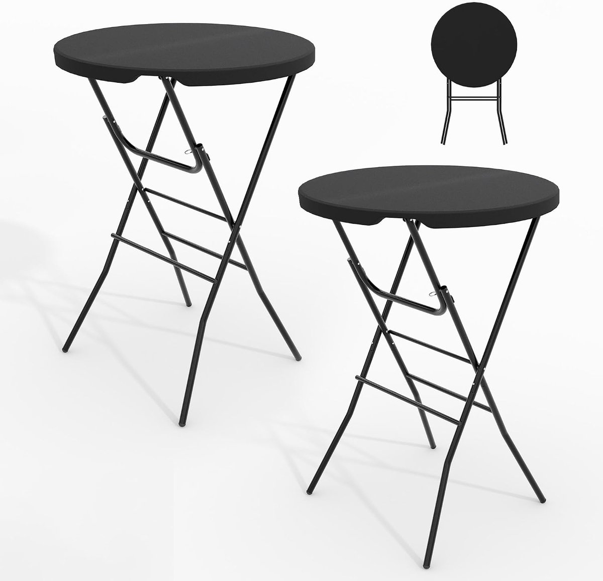 2 sets Ronde Statafel - Inklapbare Bartafel - Partytafel voor Binnen en Buiten - Hoogte 110 cm - Ø 80 cm - zwart