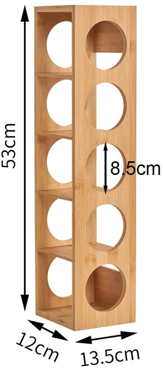 Noventra - wijnrek - wijnflessenhouder - hout - 5 laags - voor 5 flessen - stapelbaar - 13,5 x 12 x 53 cm - duurzaam en stijlvol