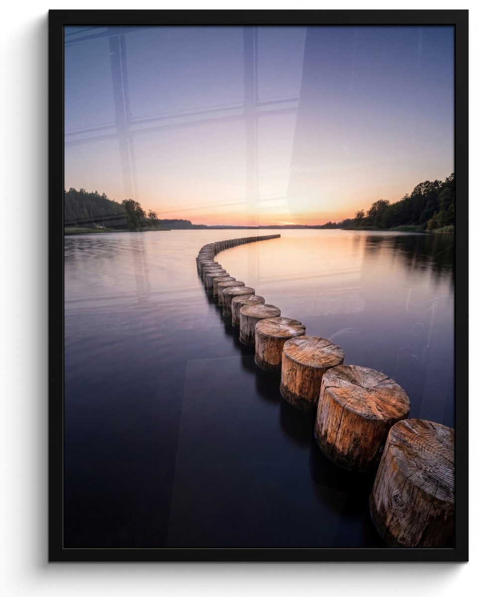 Poster in lijst - Fotolijst 60x80 cm - Posters - Hout - Palen - Water - Posterlijst zwart 