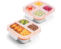Lunchbox - Lunchbox volwassenen - Set van 2 roestvrijstalen snackbakjes 600 ml – herbruikbare lunchbox/ontbijtbeker voor onderweg geschikt voor kinderen en volwassenen – ideaal voor school, werk en kamperen