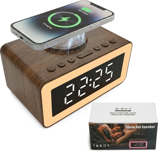 TM&DY Digitale Wekkerradio - Bluetooth Wekkerradio - Draadloos Opladen - RGB Wake-up Light - Speaker met Bluetooth – Digitale Klok – 20 Slaapgeluiden – Bluetooth 5.3 – Licht Wekker – LED Nachtlamp