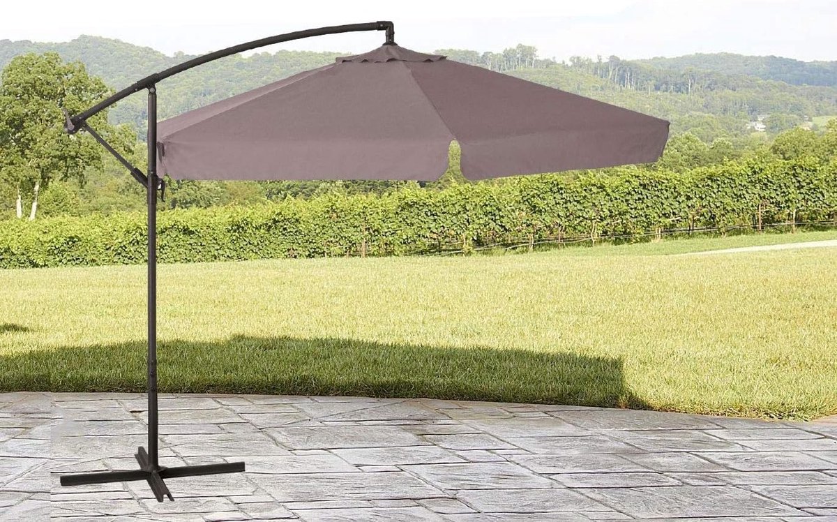 Tuinparasol decentraal - Zijarm parasol - Schaduw creëren - Waterafstotend polyester - 3 x 3 m - Donkerbeige
