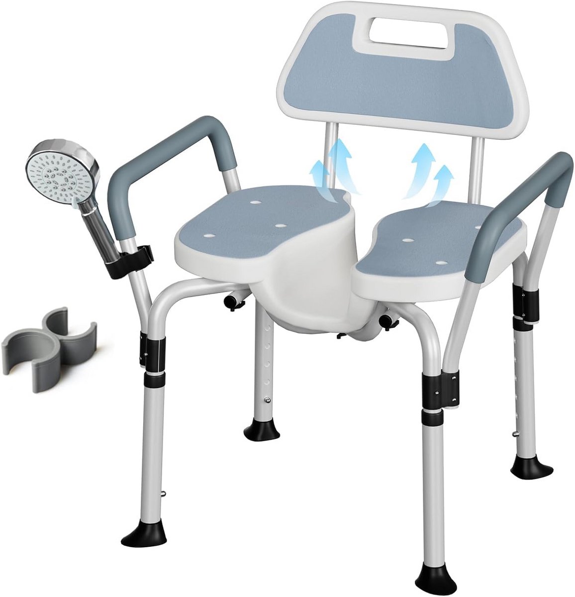 Douchestoel met rugleuning - Douchekruk verstelbaar - Veilig douchen - Ergonomisch U-vormig zitvlak - Tot 150 kg - Grijs