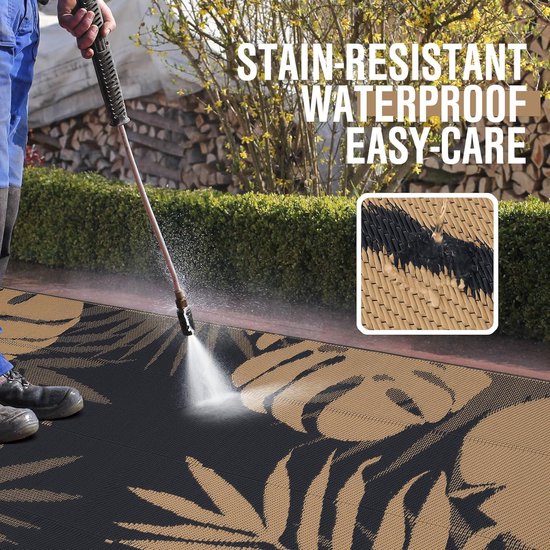 Buitentapijt Waterdicht - Kunststof Vloerkleed - Terras en Camping - Omkeerbaar Design - 240 x 300 cm - Bruin Zwart — afbeelding 4