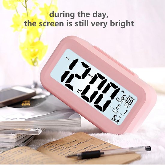 Digitale Wekker - Nachtkastje Klok - Tijd Weergeven - Automatische Achtergrondverlichting - 136 cm - Roze — afbeelding 4